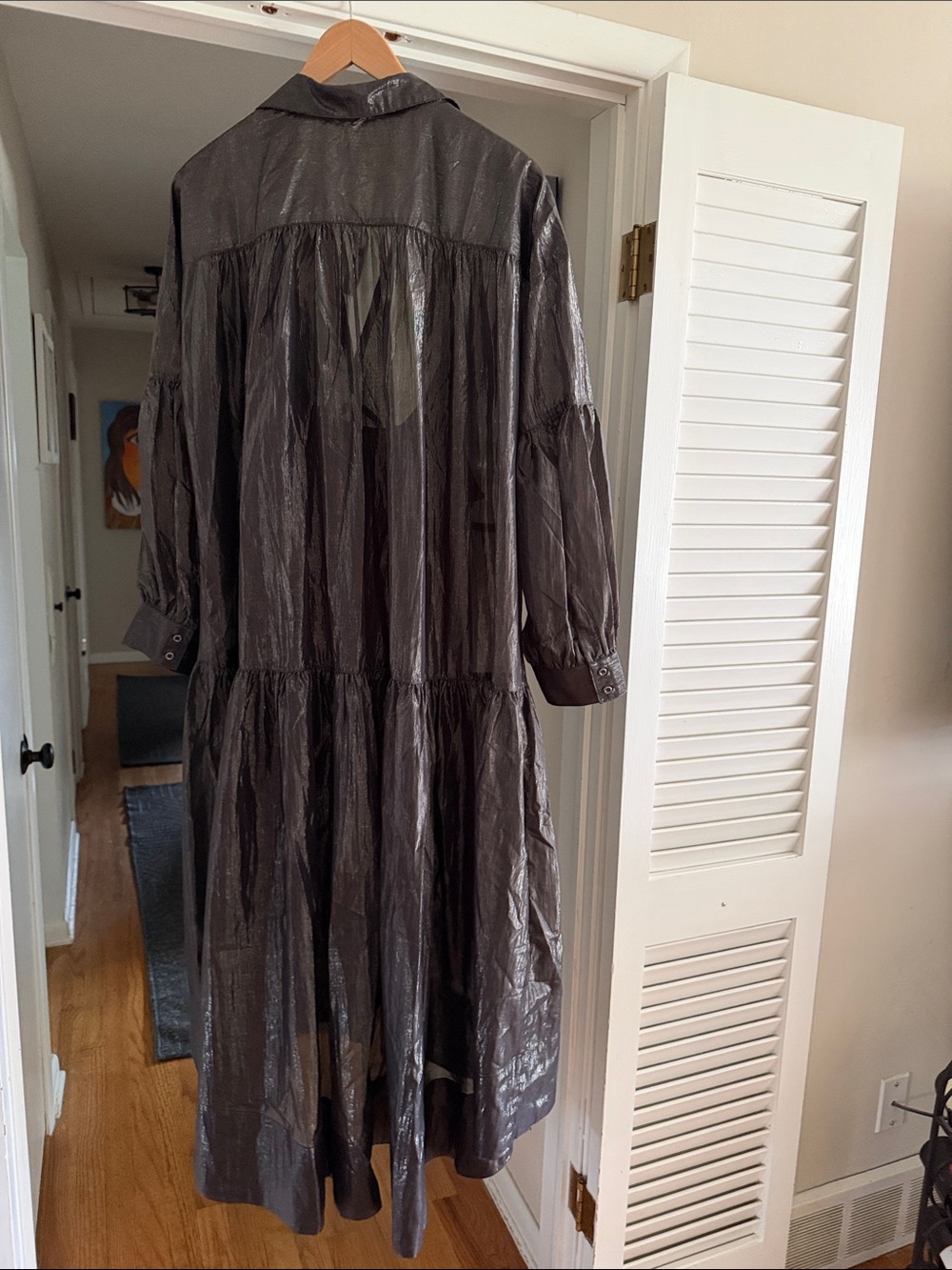 Anthropologie Shimmery Charcoal Tiered Maxi Dress - Picture 2 of 2